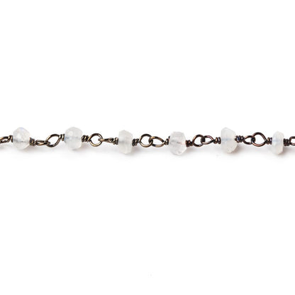 3mm Rainbow & White Moonstone faceted rondelle Black Gold Chain by the foot 36 pcs