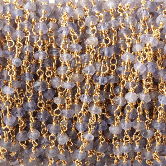 3mm Iolite faceted rondelle Gold Chain by the foot 36 pieces