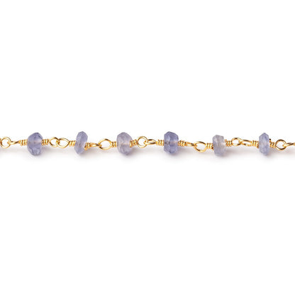 3mm Iolite faceted rondelle Gold Chain by the foot 36 pieces