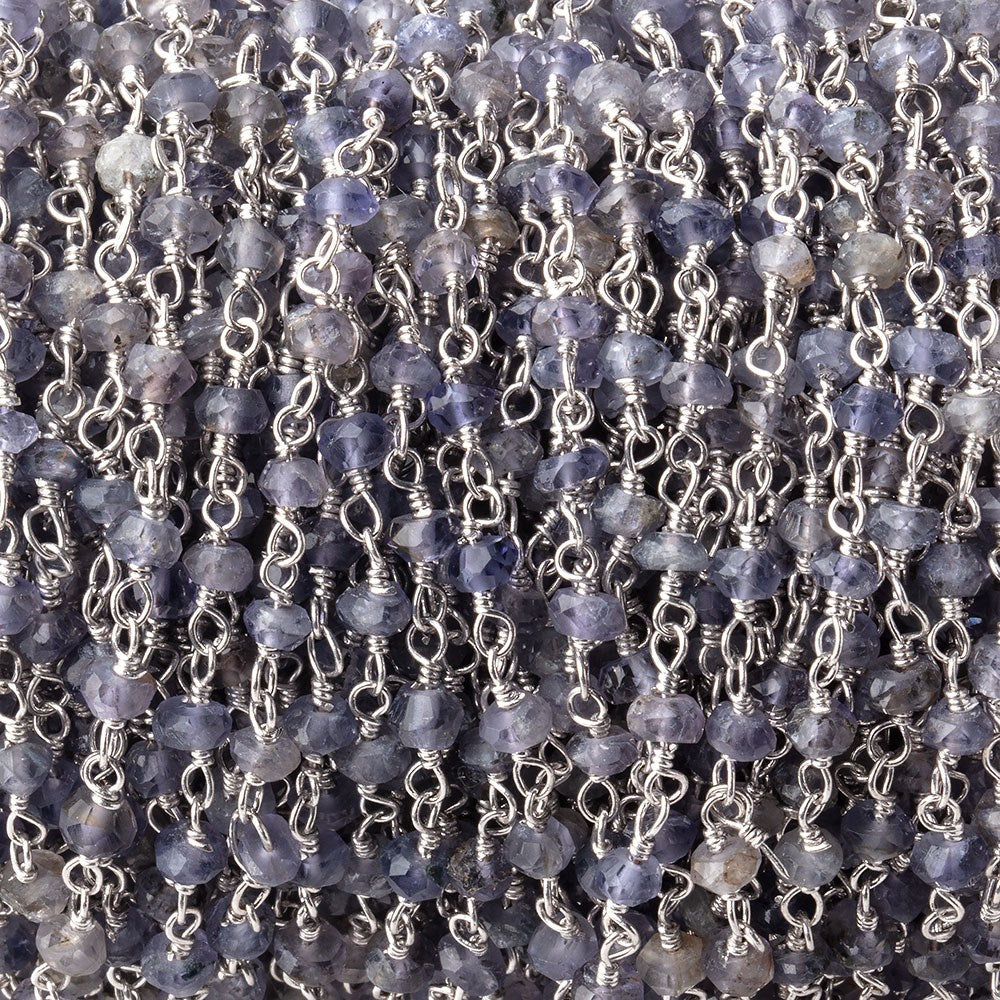 3mm Iolite faceted rondelle Silver Chain by the foot 36 pieces