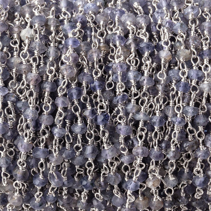 3mm Iolite faceted rondelle Silver Chain by the foot 36 pieces