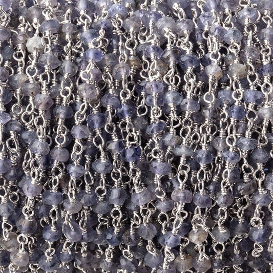 3mm Iolite faceted rondelle Silver Chain by the foot 36 pieces