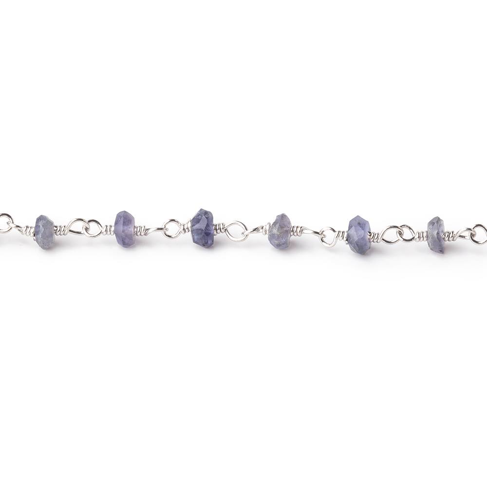 3mm Iolite faceted rondelle Silver Chain by the foot 36 pieces