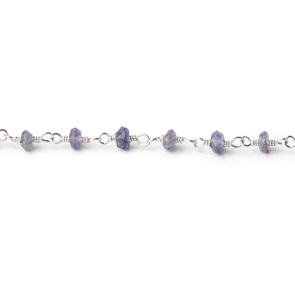 3mm Iolite faceted rondelle Silver Chain by the foot 36 pieces