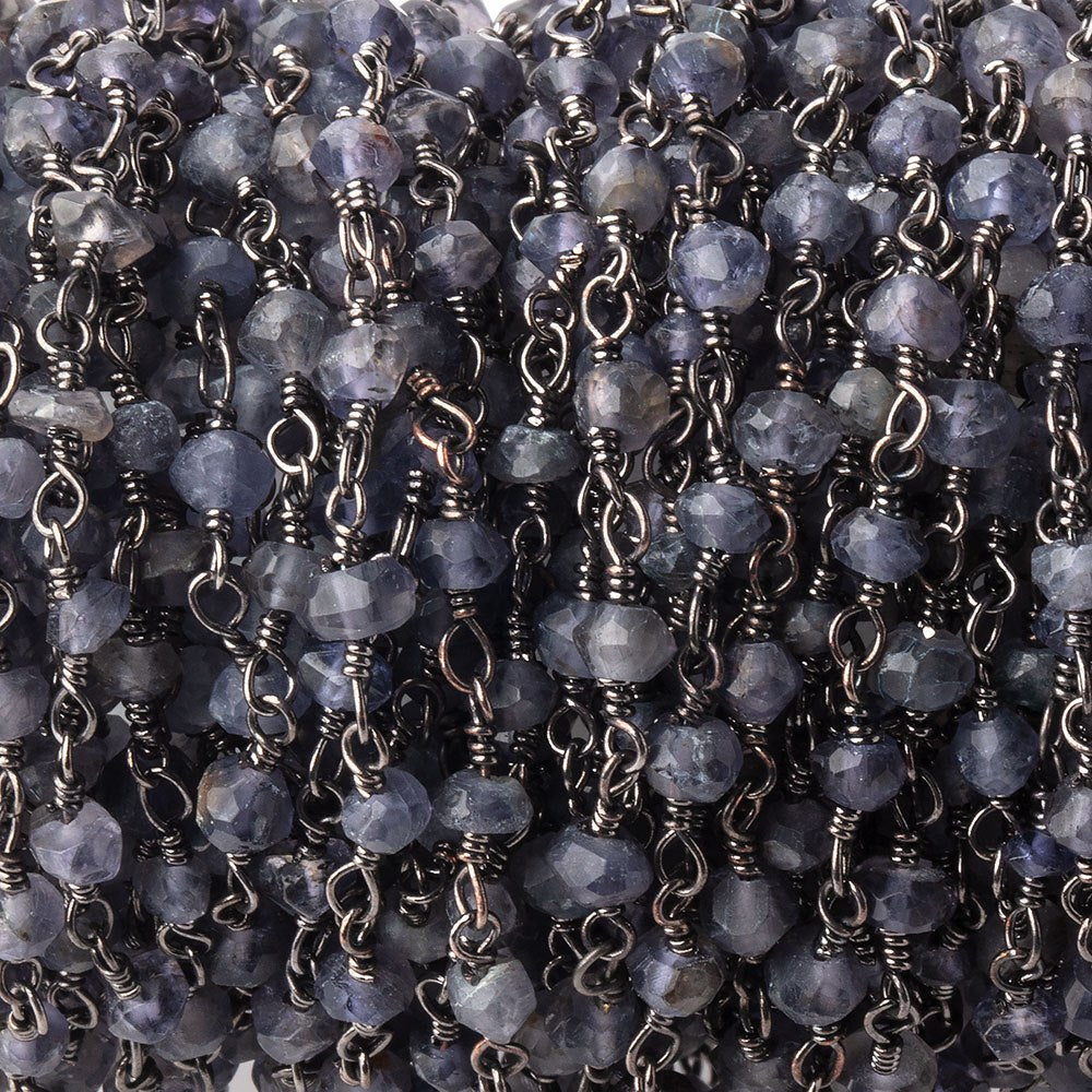 3mm Iolite faceted rondelle Black Gold Chain by the foot 39 pieces
