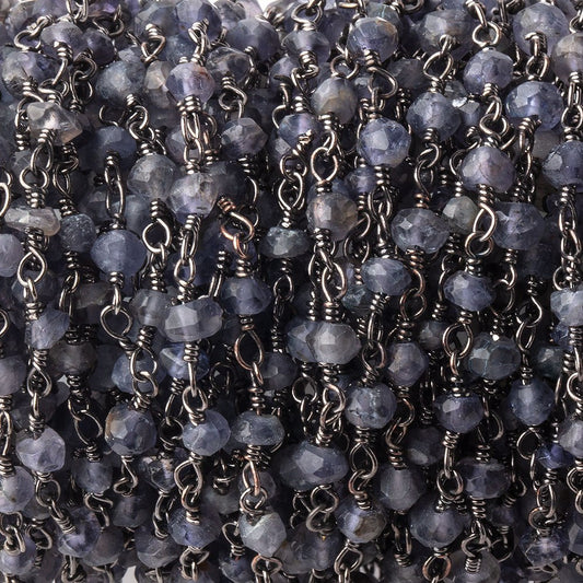 3mm Iolite faceted rondelle Black Gold Chain by the foot 39 pieces