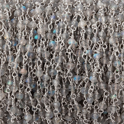 3mm Labradorite faceted rondelle Silver Plated Chain