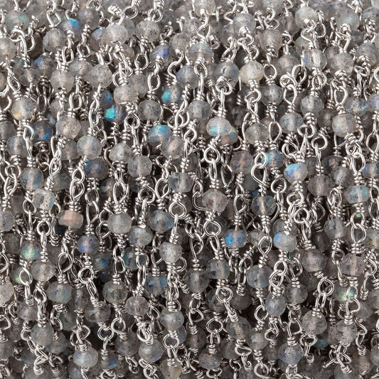 3mm Labradorite faceted rondelle Silver Plated Chain