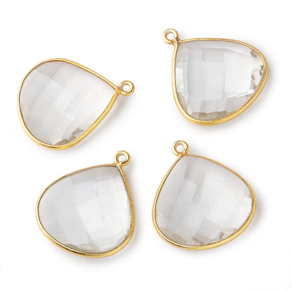 21x21mm Vermeil Bezeled Crystal Quartz faceted heart focal pendant 1 piece