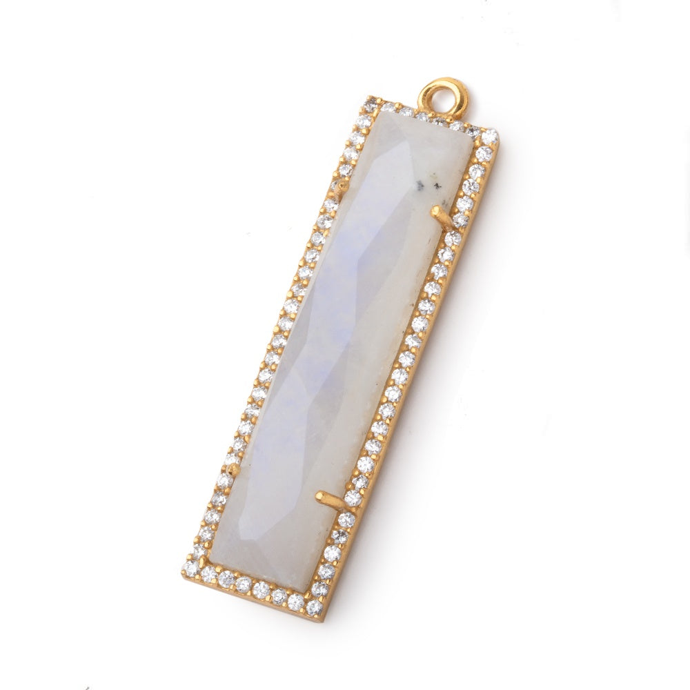 39x10.5mm Vermeil Bezel White CZ & Rainbow Moonstone Bar 1 Pendant