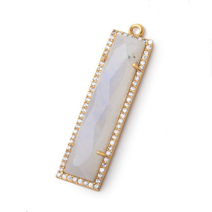 39x10.5mm Vermeil Bezel White CZ & Rainbow Moonstone Bar 1 Pendant