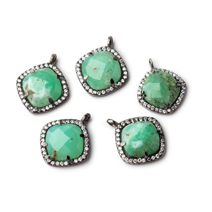 12.5mm Black Gold Bezel White CZ & Chrysoprase Cushion Pendant 1pc