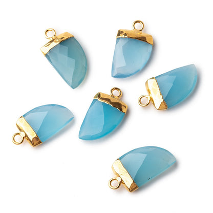 19x10mm Gold Leafed Santorini blue Chalcedony Horn Pendants 1 piece