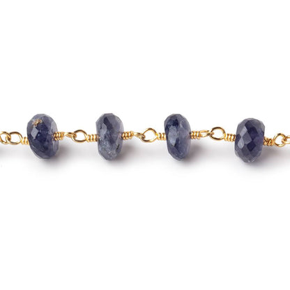 6mm Iolite faceted rondelle Gold Chain by the foot 30 pcs