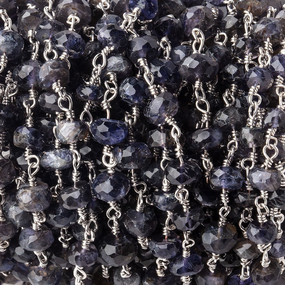 6mm Iolite faceted rondelle Silver Chain by the foot 30 pcs
