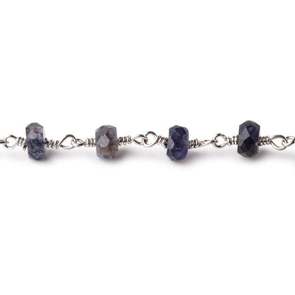 6mm Iolite faceted rondelle Silver Chain by the foot 30 pcs