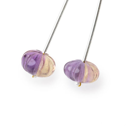 11.5-12mm Ametrine Carved Melon Focals Set of 2 Beads