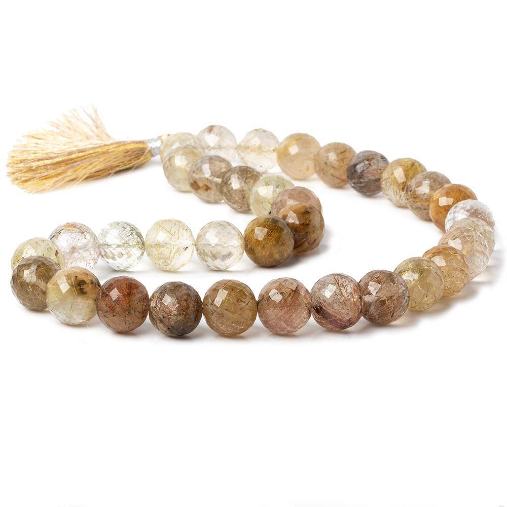 11.5-12mm Golden Rutilated Quartz Faceted Round Beads 16 inch 33 pieces
