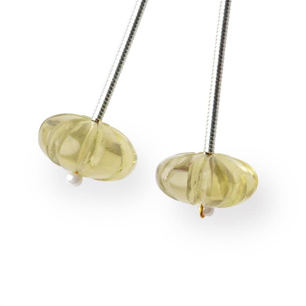 11.5-12mm Lemon Quartz Carved Melon Focals Set of 2 Beads