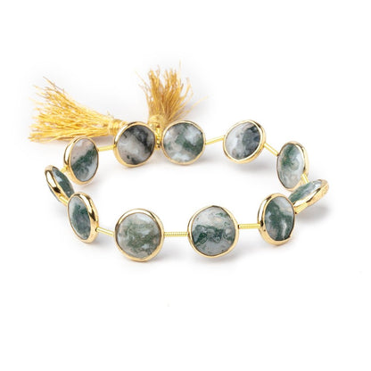 11.5-12mm Vermeil Bezel Peacock Solar Quartz Faceted Coins 7 inch 10 Beads