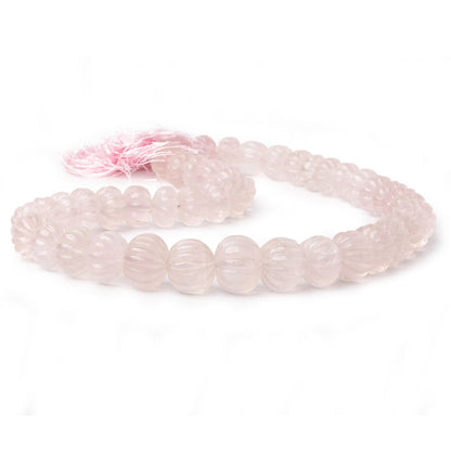 9-14mm Rose Quartz Carved Rondelle Melon Beads 16 inch 46 pieces AA