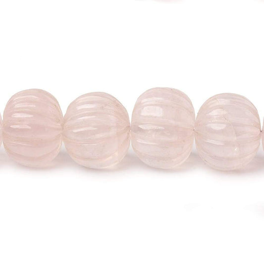 9-14mm Rose Quartz Carved Rondelle Melon Beads 16 inch 46 pieces AA
