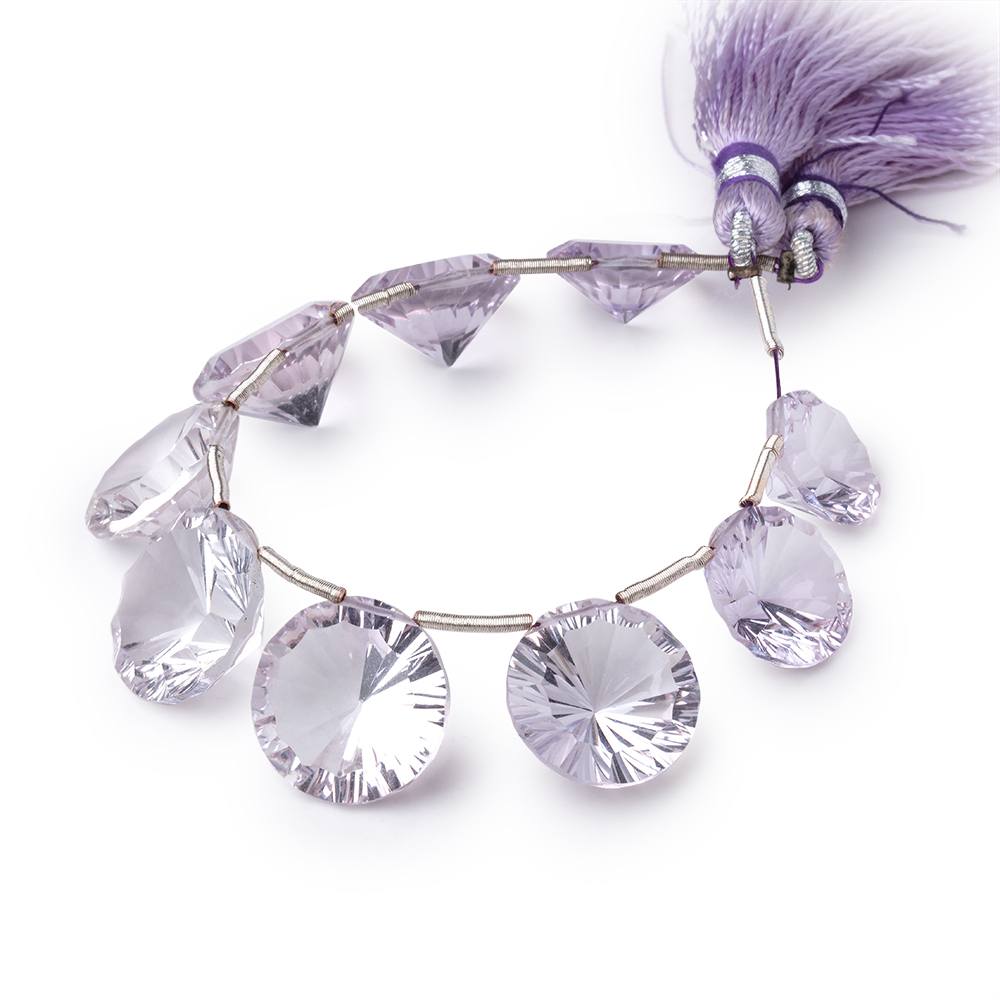 11.5-15mm Pink Amethyst Concave Faceted Coin Beads 5 inch 9 pieces AAA