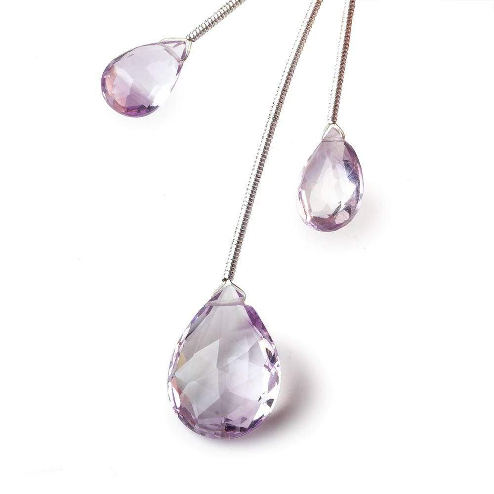 11.5-18mm Pink Amethyst Faceted Pear Focal Beads Set of 3