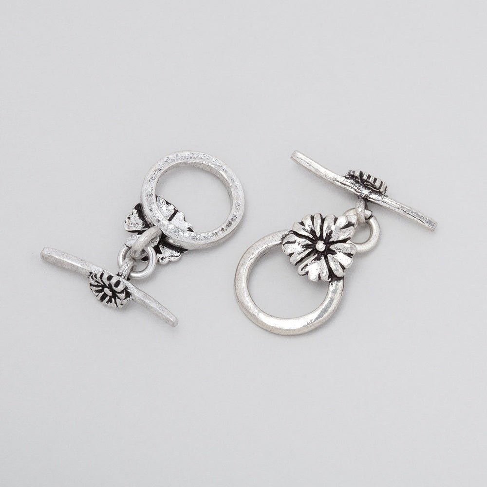 11.5mm Antiqued Sterling Silver Flower Toggle 1 piece