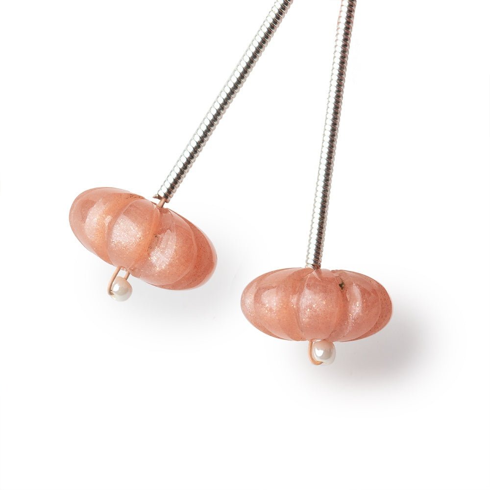 11.5mm Peach Moonstone Carved Melon Focals Set of 2 Beads