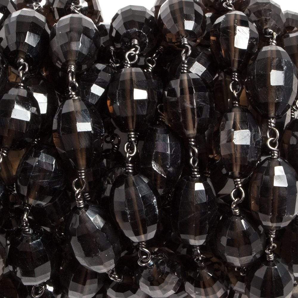 11.5x8.5mm Smoky Quartz faceted nugget Black Gold plated Chain by the foot