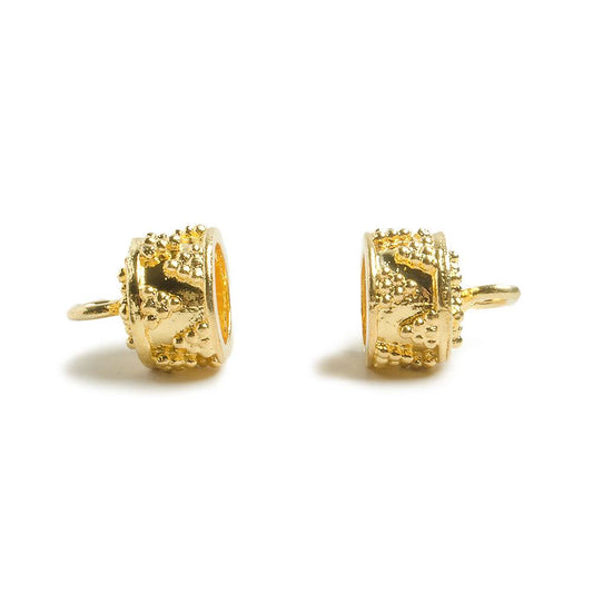 11mm 22kt Gold plated Barrel Bead Cap Miligrain Triangle Design Set of 2