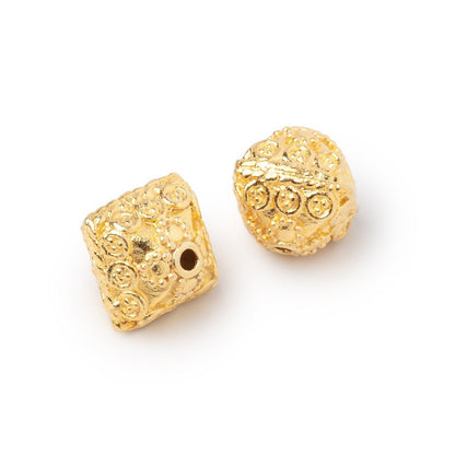 11mm 22kt Gold Plated Copper Bali Design Bipyramid Set of 2 Beads