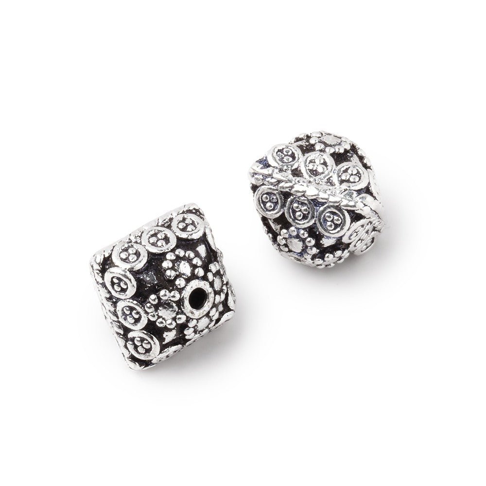 11mm Antiqued Silver Plated Copper Bali Design Bipyramid Set of 2 Beads