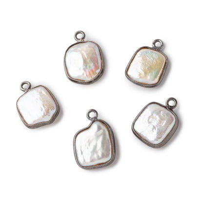 11mm Black Gold Bezel Off White Square Pearl Pendant 1 piece