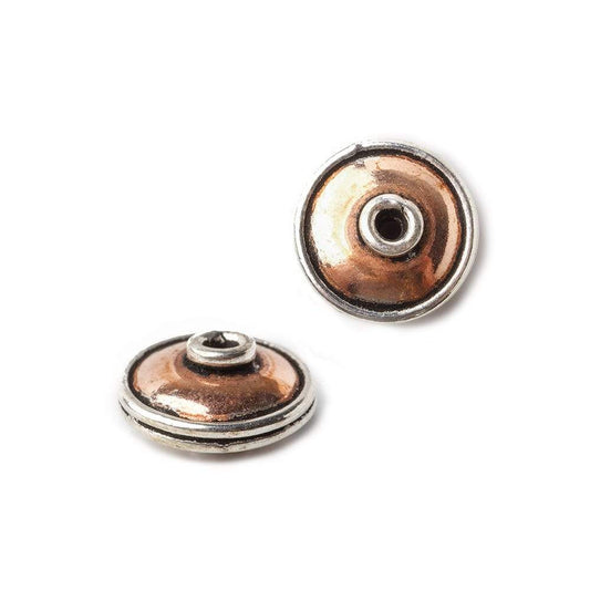 11mm Copper and Sterling Silver Plain Disc 2 beads