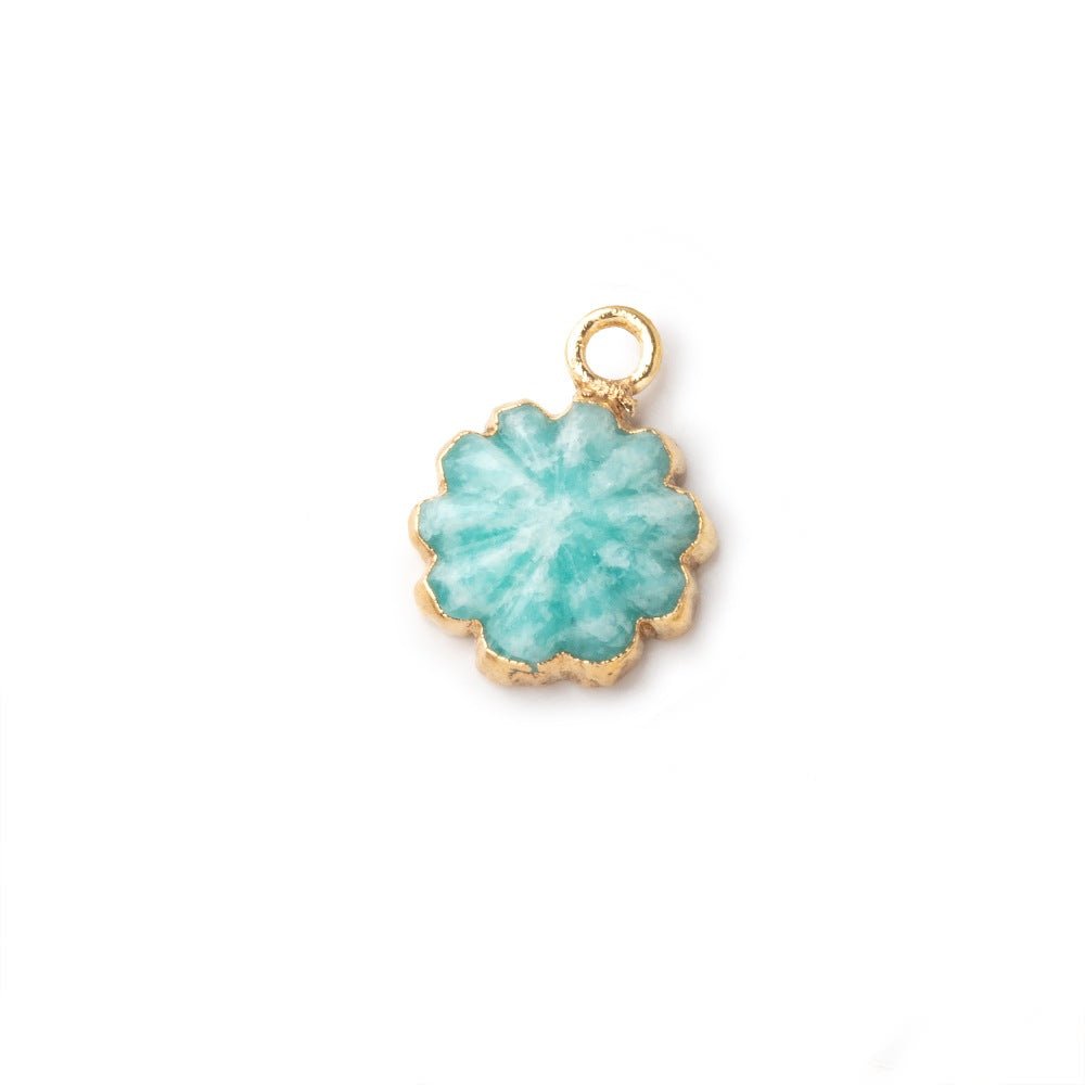 11mm Gold Leafed Amazonite Carved Floral Coin Focal Pendant 1 piece