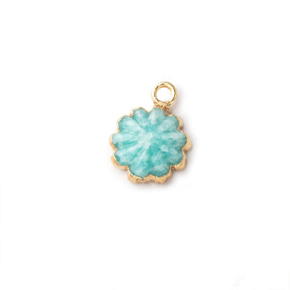 11mm Gold Leafed Amazonite Carved Floral Coin Focal Pendant 1 piece