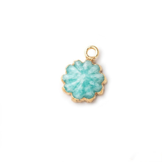 11mm Gold Leafed Amazonite Carved Floral Coin Focal Pendant 1 piece
