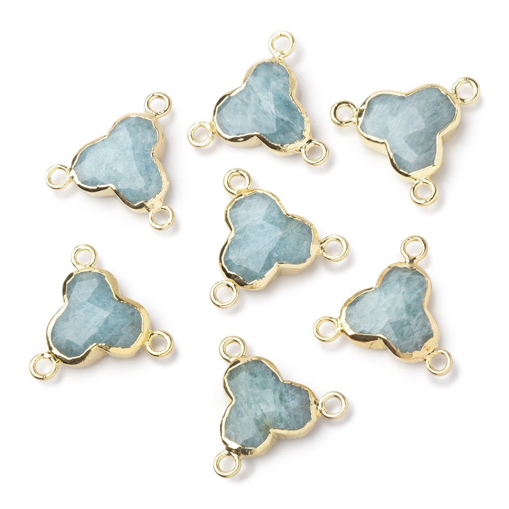 11mm Gold Leafed Aquamarine Faceted Trefoil 3 Ring Connector 1 piece