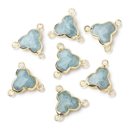 11mm Gold Leafed Aquamarine Faceted Trefoil 3 Ring Connector 1 piece