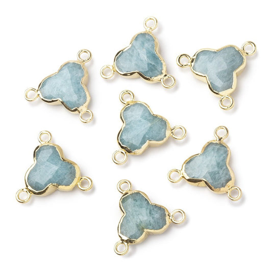 11mm Gold Leafed Aquamarine Faceted Trefoil 3 Ring Connector 1 piece