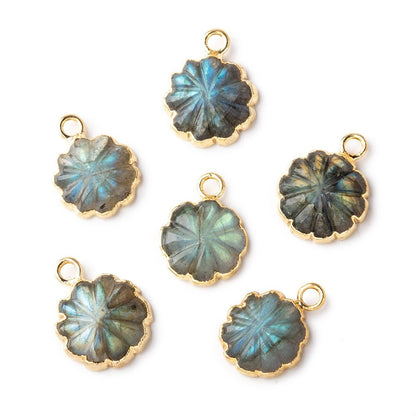 11mm Gold Leafed Labradorite Carved Floral Coin Focal Pendant 1 piece