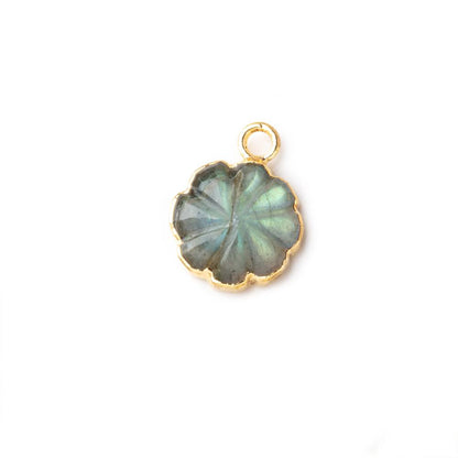 11mm Gold Leafed Labradorite Carved Floral Coin Focal Pendant 1 piece