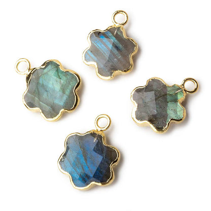 12mm Gold Leafed Labradorite Faceted Flower Focal Bead Pendant sold as 1 piece