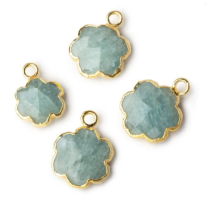 11mm Gold Leafed Milky Aquamarine Faceted Quatrafoil Focal Bead Pendant sold as 1 piece
