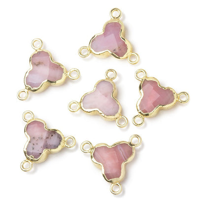 11mm Gold Leafed Pink Peruvian Opal Faceted Trefoil 3 Ring Connector 1 piece