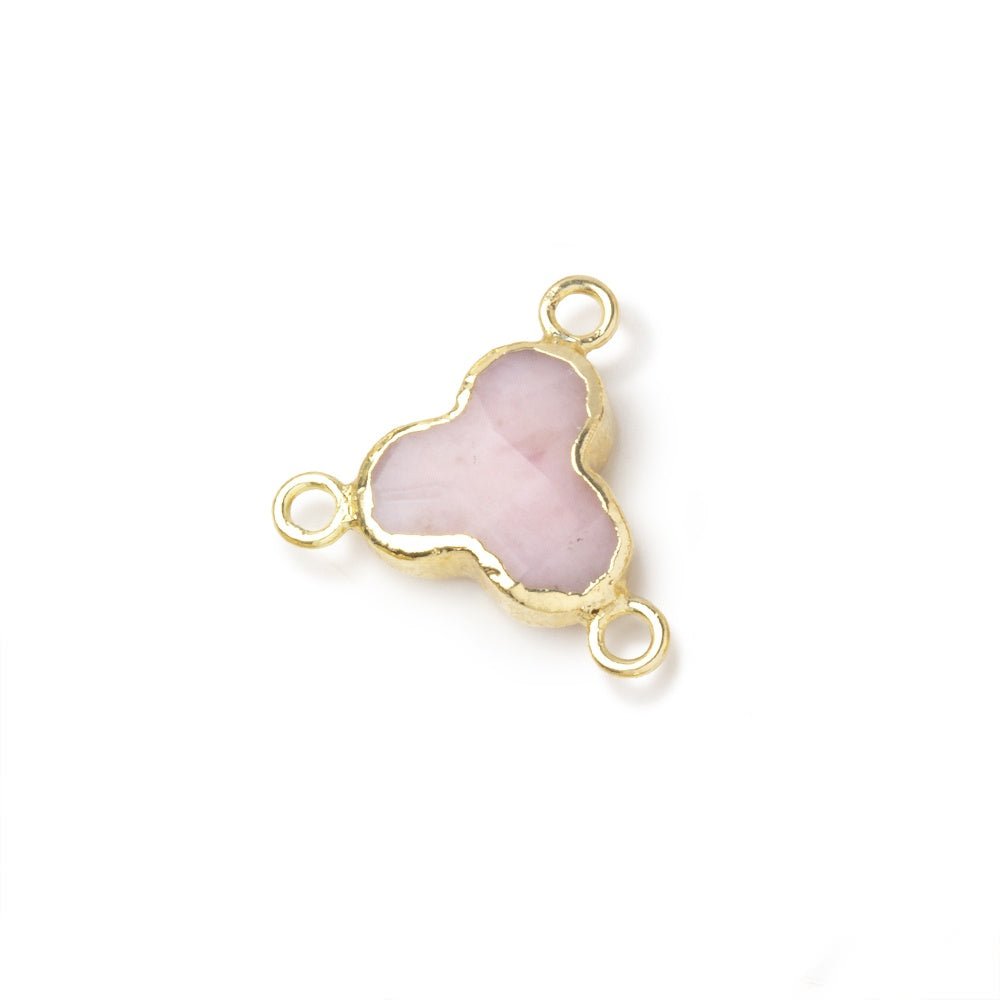 11mm Gold Leafed Pink Peruvian Opal Faceted Trefoil 3 Ring Connector 1 piece