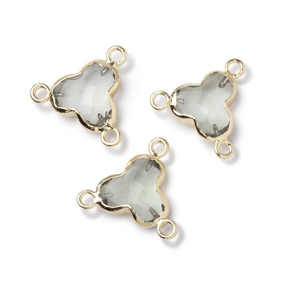 11mm Gold Leafed Prasiolite Faceted Trefoil 3 Ring Connector 1 piece