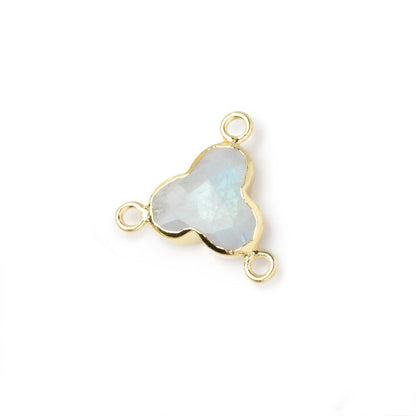 11mm Gold Leafed Rainbow Moonstone Faceted Trefoil 3 Ring Connector 1 piece